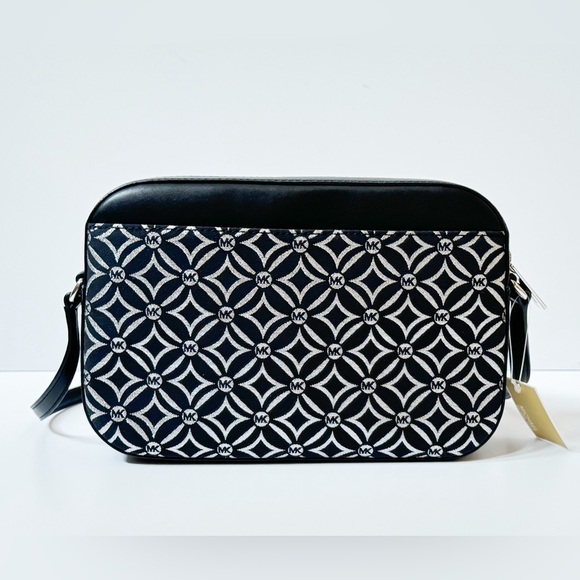 Michael Kors Jet Set Travel Chain Crossbody Bag Graphic Logo Black Silver - Picture 2 of 12